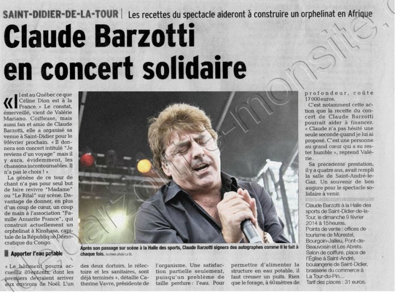 article de presse Claude barzotti pour le concert du 9 février 2014